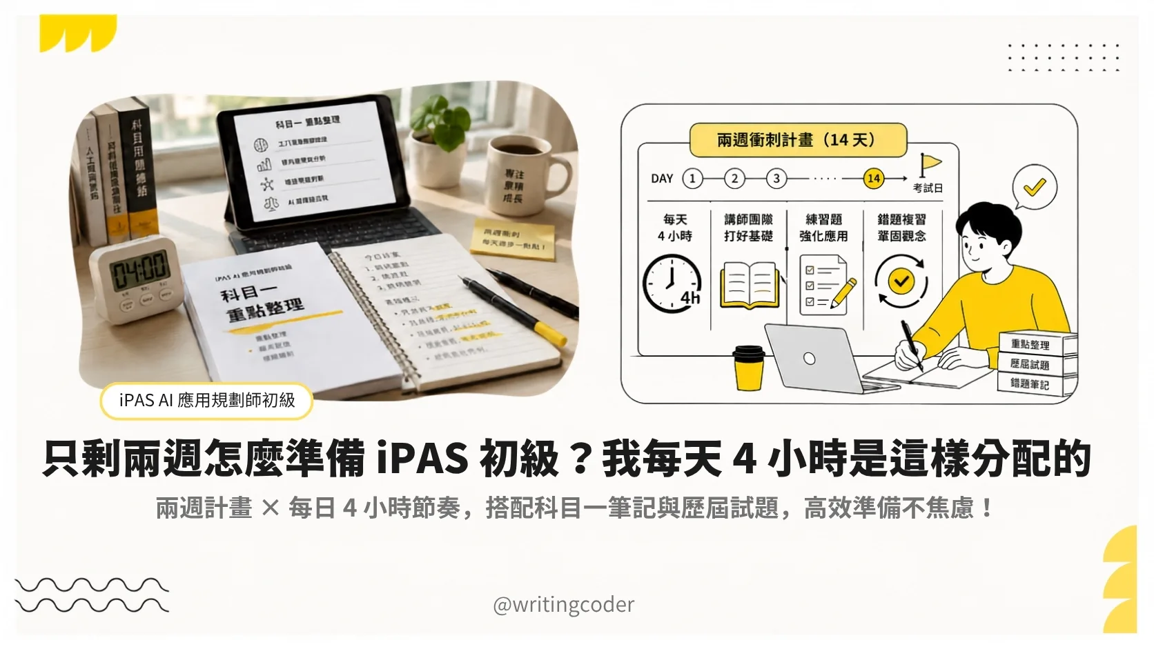 只剩兩週怎麼準備 iPAS 初級?我每天 4 小時是這樣分配的|文章封面